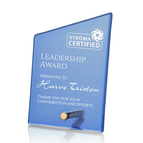 Awards and Trophies - Crystal Awards - Glass Awards - Atchison Blue Slant Gold Peaks Glass Award