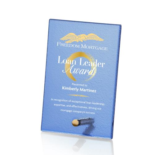 Awards and Trophies - Crystal Awards - Glass Awards - Atchison Blue Full Color Gold Rectangle Glass Award