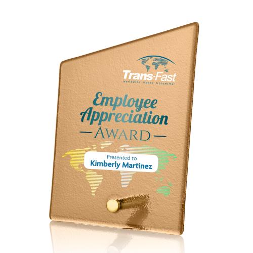 Awards and Trophies - Crystal Awards - Glass Awards - Atchison Russet Slant Full Color Gold Peaks Glass Award