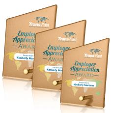 Atchison Russet Slant Full Color Gold Peaks Glass Award - Metal Awards