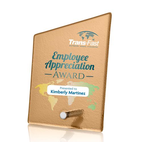 Awards and Trophies - Crystal Awards - Glass Awards - Atchison Russet Slant Full Color Silver Peaks Glass Award