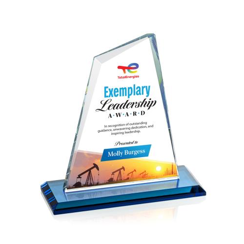 Awards and Trophies - Crystal Awards - Summit Full Color Sky Blue Peaks Crystal Award