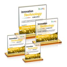 Sahara Full Color Amber Square / Cube Crystal Award - Desktop Awards