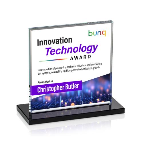 Awards and Trophies - Crystal Awards - Sahara Full Color Black Square / Cube Crystal Award