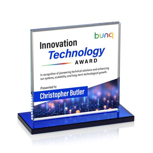 Awards and Trophies - Crystal Awards - Sahara Full Color Blue Square / Cube Crystal Award