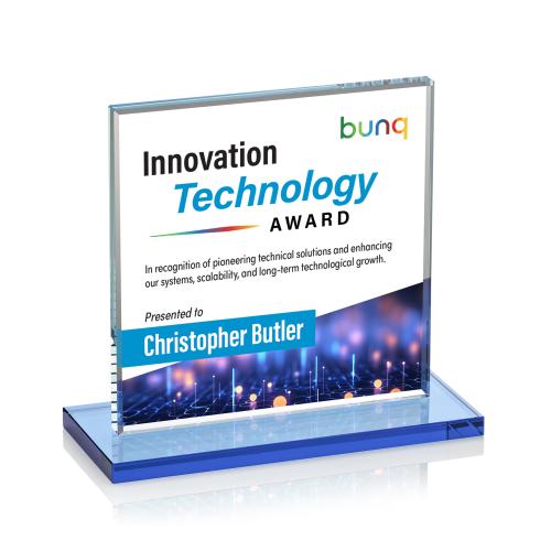 Awards and Trophies - Crystal Awards - Sahara Full Color Sky Blue Square / Cube Crystal Award