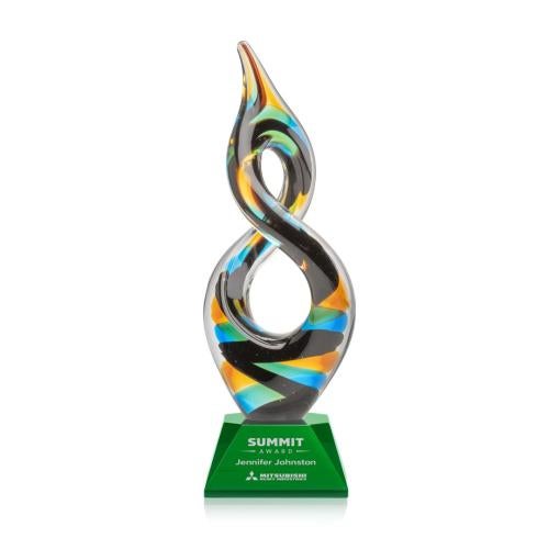 Awards and Trophies - Crystal Awards - Glass Awards - Cosenzo Green on Sheffield Base Unique Glass Award