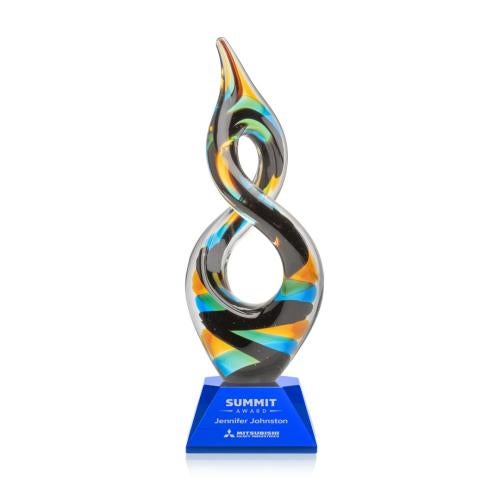 Awards and Trophies - Crystal Awards - Glass Awards - Cosenzo Blue on Sheffield Base Unique Glass Award