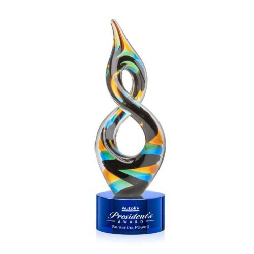 Awards and Trophies - Crystal Awards - Glass Awards - Cosenzo Blue on Marvel Base Unique Glass Award