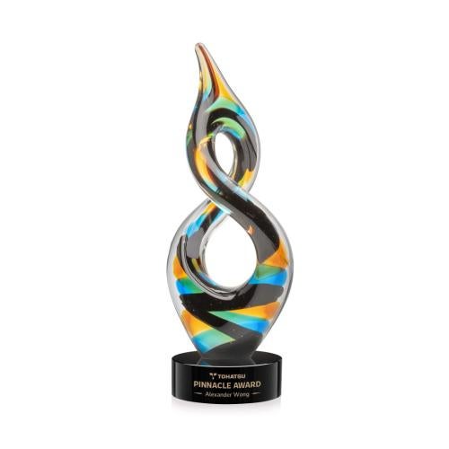 Awards and Trophies - Crystal Awards - Glass Awards - Cosenzo Black on Stanrich Base Unique Glass Award