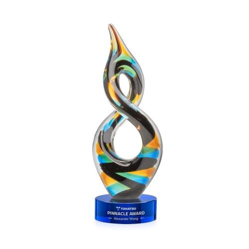 Awards and Trophies - Crystal Awards - Glass Awards - Cosenzo Blue on Stanrich Base Unique Glass Award