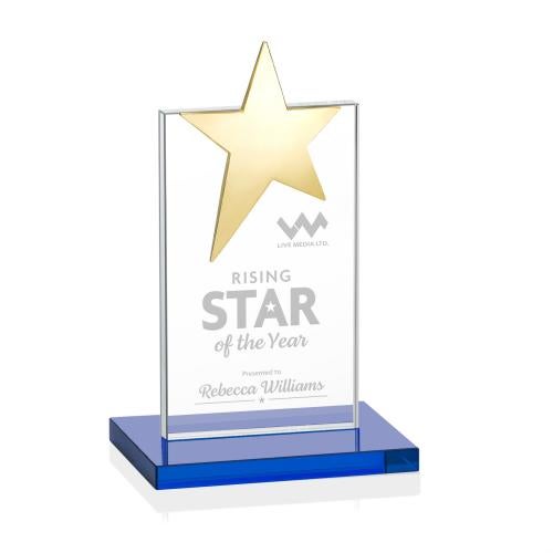 Awards and Trophies - Crystal Awards - Bryanston Gold Star Sky Blue Towers Crystal Award