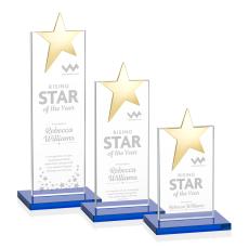 Bryanston Gold Star Sky Blue Towers Crystal Award - Crystal Awards