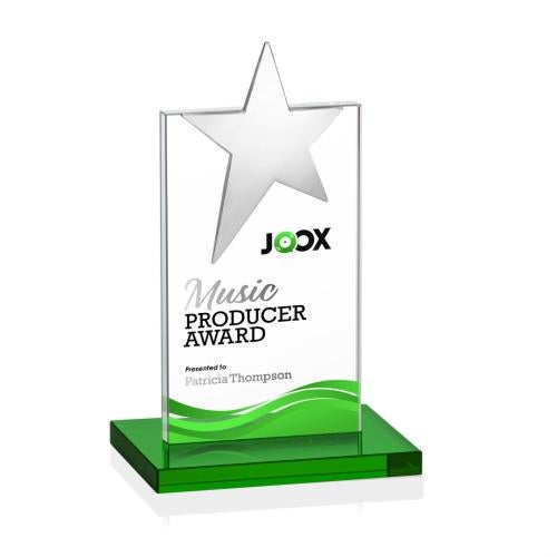 Awards and Trophies - Crystal Awards - Bryanston Chrome Star Full Color Green Towers Crystal Award