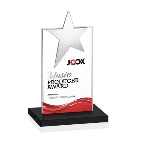 Awards and Trophies - Crystal Awards - Bryanston Chrome Star Full Color Black Towers Crystal Award