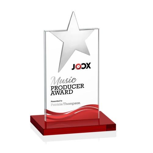 Awards and Trophies - Crystal Awards - Bryanston Chrome Star Full Color Red Towers Crystal Award
