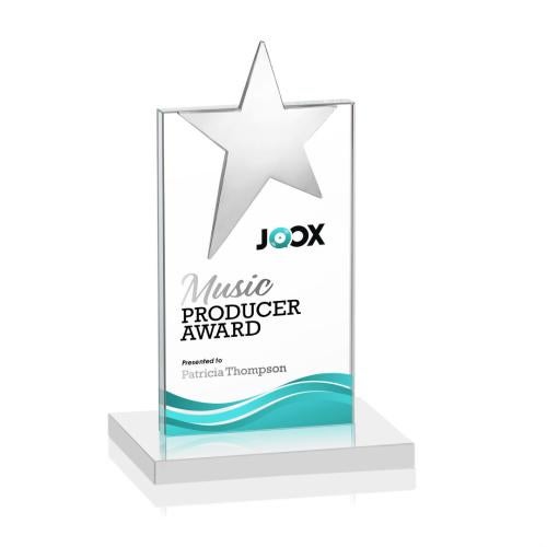 Awards and Trophies - Crystal Awards - Bryanston Chrome Star Full Color White Towers Crystal Award