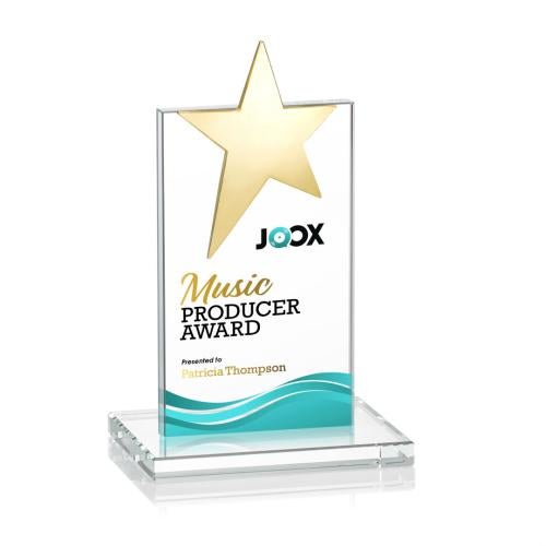 Awards and Trophies - Crystal Awards - Bryanston Gold Star Full Color Clear Towers Crystal Award