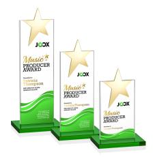 Bryanston Gold Star Full Color Green Towers Crystal Award - Full Color Imprint