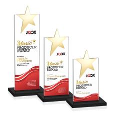 Bryanston Gold Star Full Color Black Towers Crystal Award - Full Color Imprint