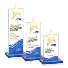 Bryanston Gold Star Full Color Sky Blue Towers Crystal Award - Full Color Imprint