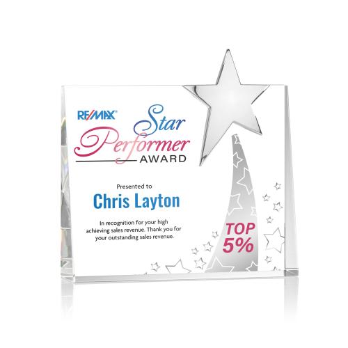 Awards and Trophies - Crystal Awards - Bradenton Chrome Star Full Color Rectangle Crystal Award