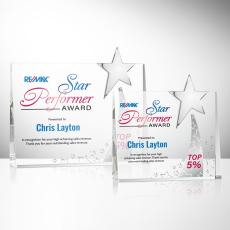 Bradenton Chrome Star Full Color Rectangle Crystal Award - Full Color Imprint
