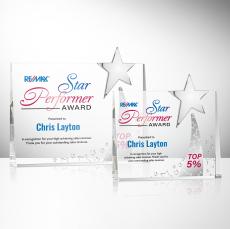 Bradenton Chrome Star Full Color Rectangle Crystal Award - Full Color Imprint