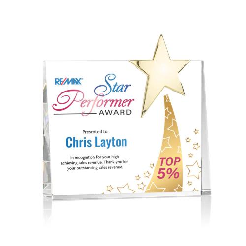 Awards and Trophies - Crystal Awards - Bradenton Gold Star Full Color Rectangle Crystal Award
