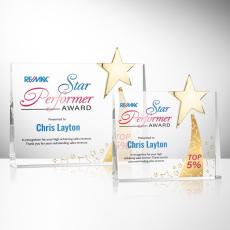 Bradenton Gold Star Full Color Rectangle Crystal Award - Full Color Imprint