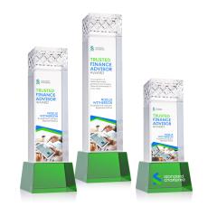 Velson Full Color Green on Base Towers Crystal Award - Full Color Imprint