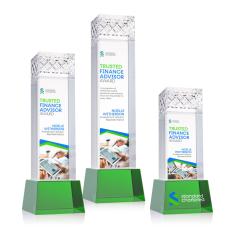 Velson Full Color Green on Base Towers Crystal Award - Full Color Imprint