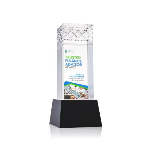 Awards and Trophies - Crystal Awards - Velson Full Color Black on Base Towers Crystal Award
