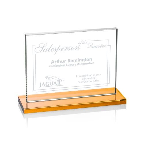 Awards and Trophies - Crystal Awards - Emperor Amber (Horiz) Rectangle Crystal Award