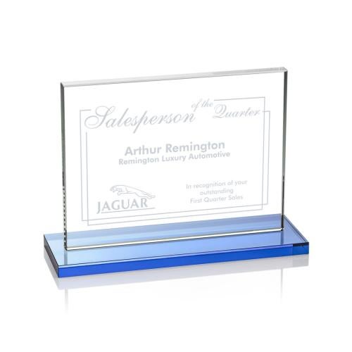 Awards and Trophies - Crystal Awards - Emperor Sky Blue (Horiz) Rectangle Crystal Award