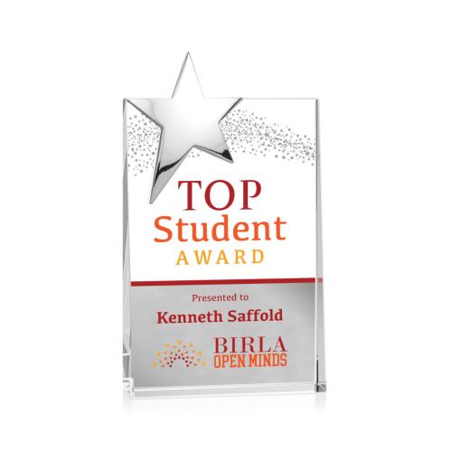 Awards and Trophies - Crystal Awards - Denham Star Full Color Silver Rectangle Crystal Award
