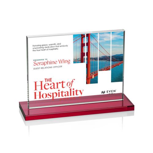 Awards and Trophies - Crystal Awards - Emperor Full Color Red (Horiz) Rectangle Crystal Award