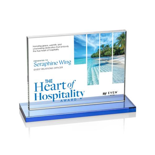 Awards and Trophies - Crystal Awards - Emperor Full Color Sky Blue (Horiz) Rectangle Crystal Award