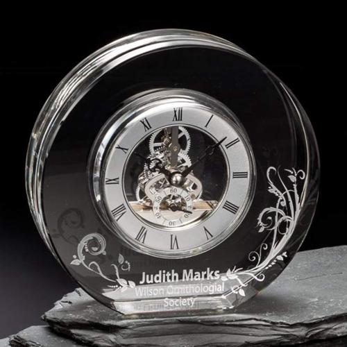 Awards and Trophies - Crystal Awards - New York Clock Silver Circle Crystal Award
