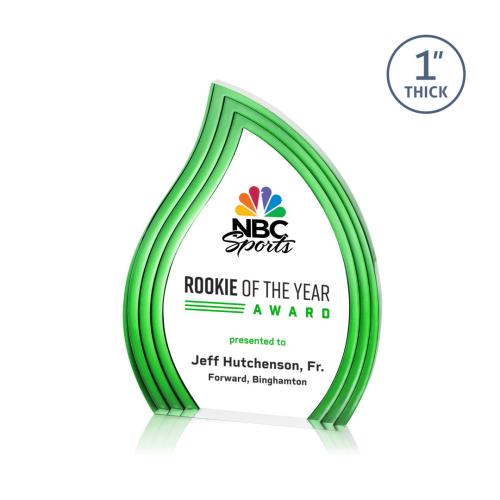 Awards and Trophies - Acrylic Awards - Tidworth Blaze Full Color Green Flame Acrylic Award