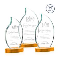 Croydon Amber on Alberton Base Flame Crystal Award - Crystal Awards