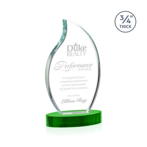 Awards and Trophies - Crystal Awards - Croydon Green on Alberton Base Flame Crystal Award