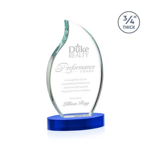 Awards and Trophies - Crystal Awards - Croydon Blue on Alberton Base Flame Crystal Award