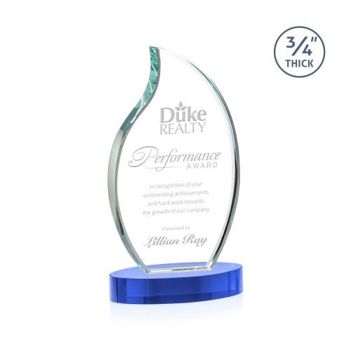 Awards and Trophies - Crystal Awards - Croydon Sky Blue on Alberton Base Flame Crystal Award