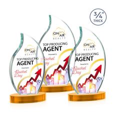 Croydon Full Color Amber on Alberton Base Flame Crystal Award - Full Color Imprint