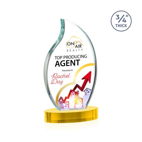 Awards and Trophies - Crystal Awards - Croydon Full Color Gold on Alberton Base Flame Crystal Award