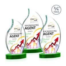 Croydon Full Color Green on Alberton Base Flame Crystal Award - Colored Crystal Awards