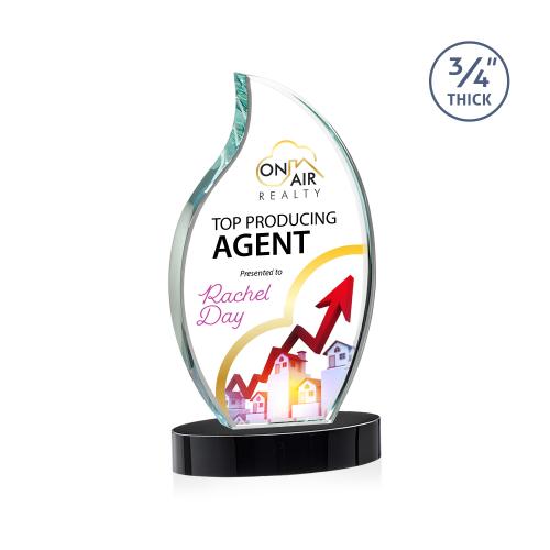 Awards and Trophies - Crystal Awards - Croydon Full Color Black on Alberton Base Flame Crystal Award