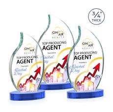 Croydon Full Color Sky Blue on Alberton Base Flame Crystal Award - Full Color Imprint