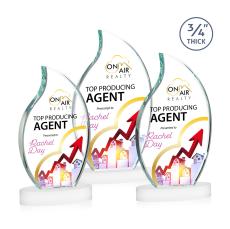 Croydon Full Color White on Alberton Base Flame Crystal Award - Full Color Imprint